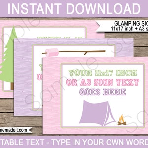 Glamping Party Templates with Invitation Printable Camping Theme Birthday Decoration Package Pack Bundle Set Collection, DIY EDITABLE TEXT image 10