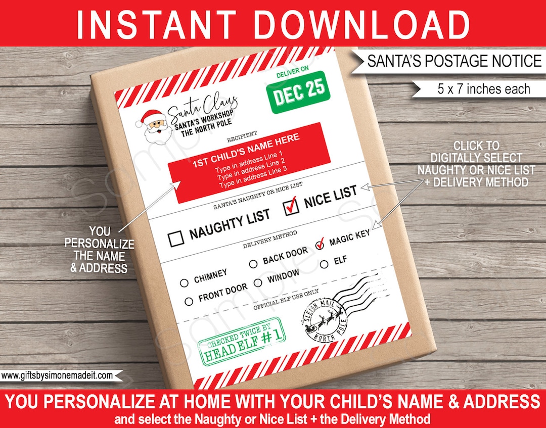 North Pole Shipping Label Mail From Santa Printable Gift Tag Template ...