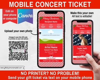 Christmas Concert Ticket Template - Digital Gift Certificate Voucher Mobile Phone - Surprise Gift Idea Text Message Email - INSTANT DOWNLOAD