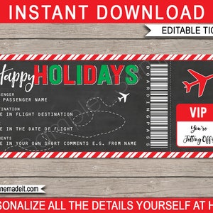 Bilhete de cartão de embarque para presente de feriado - Voo surpresa, viagem, fuga, férias, férias - Voucher - DOWNLOAD INSTANTÂNEO com texto EDITÁVEL