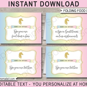 Unicorn Food Labels: Editable Party Place Cards (Digital Download)
