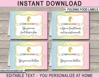 Unicorn Food Labels - Unicorn Theme Party Decorations - Place Cards - Food Buffet Tags - Tent Cards - INSTANT DOWNLOAD with EDITABLE text