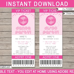 Disco Invitations Template - Printable Disco Theme Birthday Party Ticket Invite - INSTANT DOWNLOAD with EDITABLE text - you personalize
