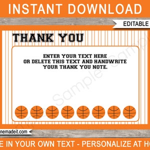 Tarjetas de agradecimiento de fiesta de baloncesto - Tarjetas de agradecimiento de baloncesto - Etiquetas de favor de baloncesto - 4x6 pulgadas - DESCARGA INSTANTE con texto EDITABLE