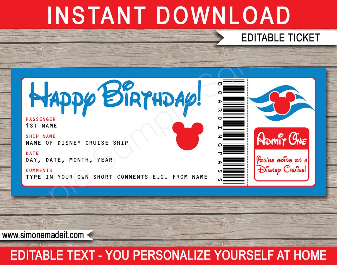 Disney Cruise Ticket Happy Birthday Boarding Pass Etsy