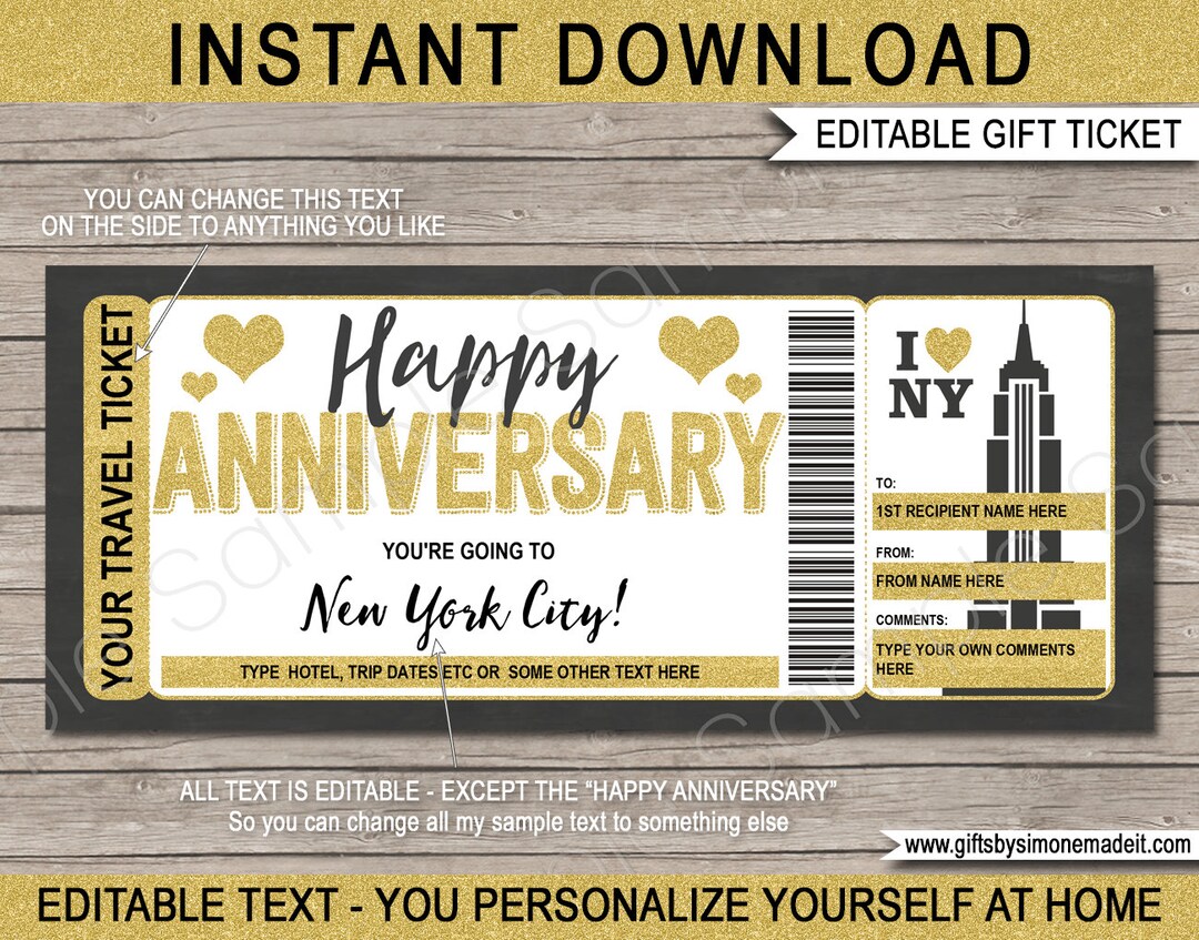 New York Ticket Template Gift Voucher Certificate Coupon Etsy