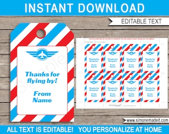 Airplane Thank You Tags: Editable Birthday Party Favors (Digital Download)