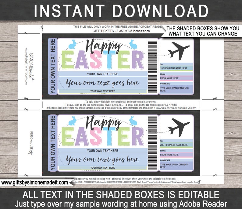 Easter Boarding Pass Template Surprise Trip Plane Ticket Gift, Airplane Flight Destination Airline, Fake INSTANT DOWNLOAD, text EDITABLE image 2