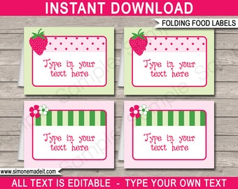 Strawberry Shortcake Food Labels: Editable Birthday Party Decor (INSTANT DOWNLOAD)