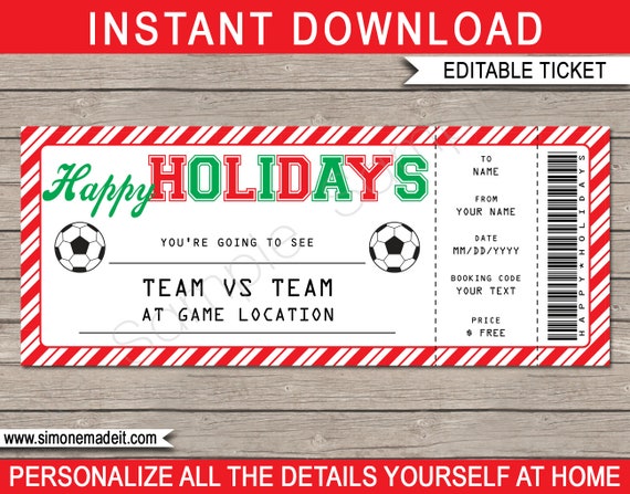 Printable template INSTANT DOWNLOAD Surprise Ticket to a Soccer Football Game EDITABLE Gift Voucher Soccer Game Ticket Hanukkah Gift