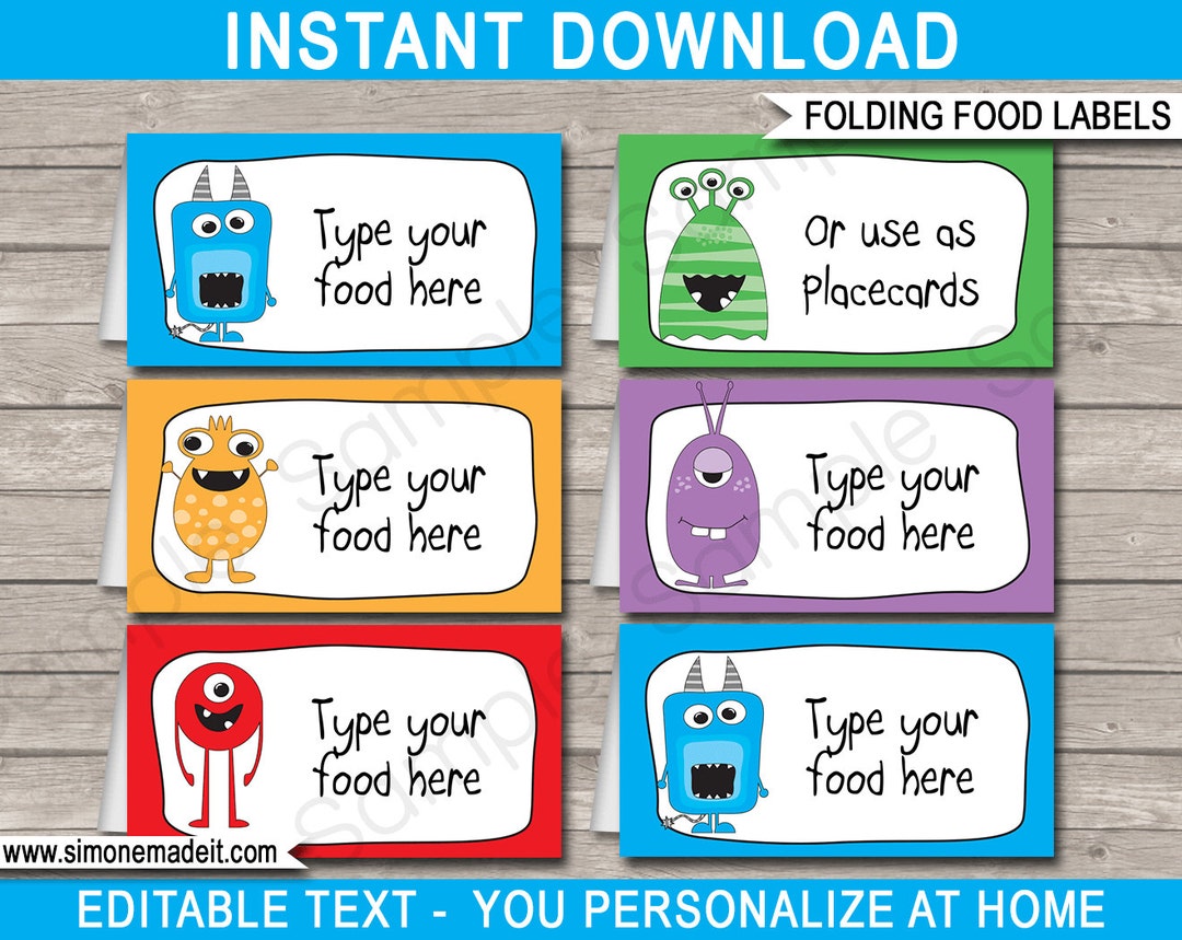 Monster Food Labels Template - Printable Birthday Party Decorations ...