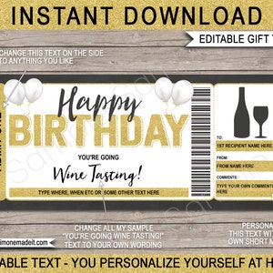 Wijnproeverij Ticket Sjabloon Cadeaubon Voucher Kaart Afdrukbaar - Verjaardagscadeau - Wijnmakerij Wijngaard - DIY Coupon - BEWERKBARE Tekst DOWNLOAD