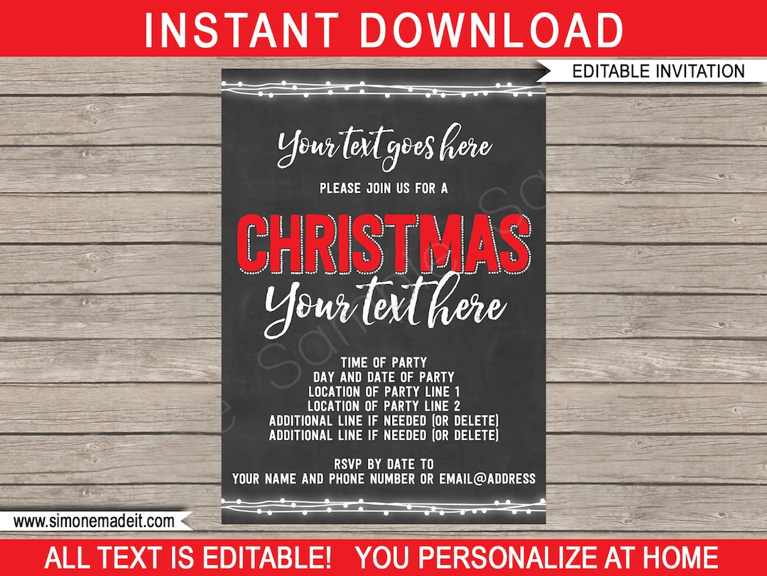 Christmas Party Invite Template - Printable Xmas Invitation - Open ...