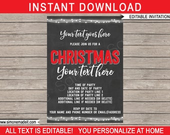 Christmas Party Invite Template - Printable Xmas Invitation - Open House, Work Function, Happy Hour - INSTANT DOWNLOAD - EDITABLE text