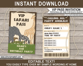 Printable Safari VIP Pass Invitation: Editable Zoo Animal Birthday (Digital Download)
