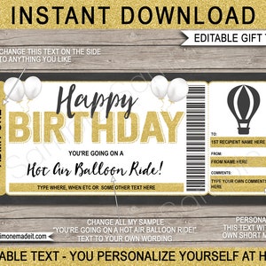 Heißluftballon Ticket Vorlage Geschenkgutschein Gutschein Karte Printable - Geburtstagsgeschenk Erfahrung - DIY Coupon - EDITIERBARER Text DOWNLOAD