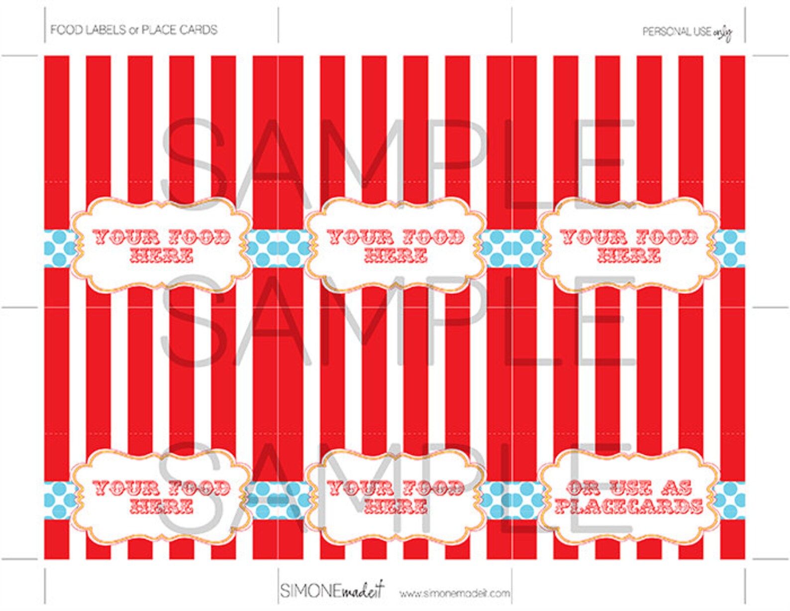 Circus Food Labels Template Printable Carnival Decorations Circus Theme ...