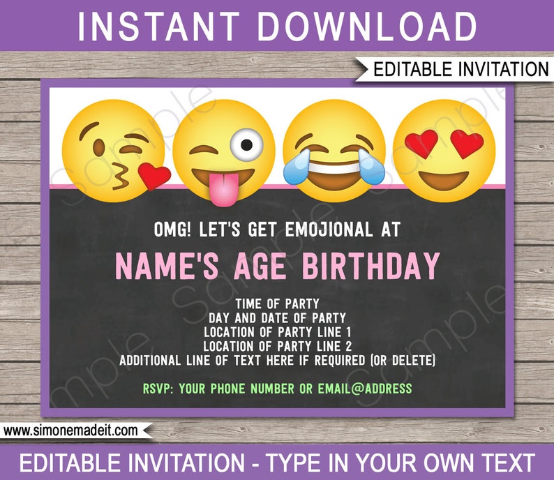 Emoji Party Template Bundle Invitation Printable Birthday Theme Decoration Package Pack Kit Set Collection Girls Emojional DOWNLOAD image 3