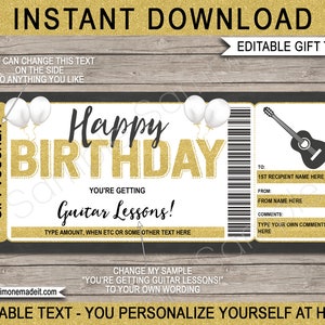 Gitaarlessen Cadeaubon Sjabloon Certificaatticket - Afdrukbare verjaardagscadeauervaring - Leer coupon spelen - BEWERKBARE tekst DOWNLOAD