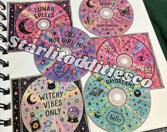 Y2K Celestial CD utskrivbar Ephemera | Häxiga mixtapes och kosmiska spellistor | Digital nedladdning av skräpjournal