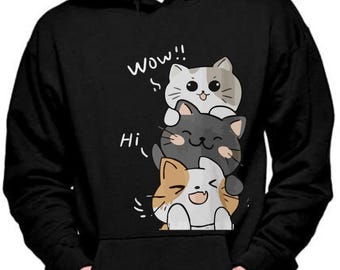 Sweat à capuche mignon chat kawaii | Sweat esthétique chatons empilés