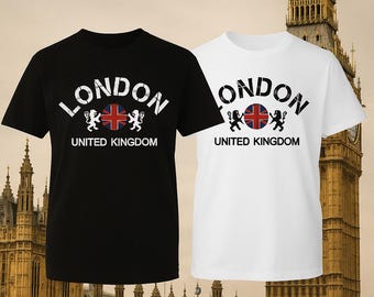London United Kingdom Souvenir Tee with Retro Travel Graphic Print
