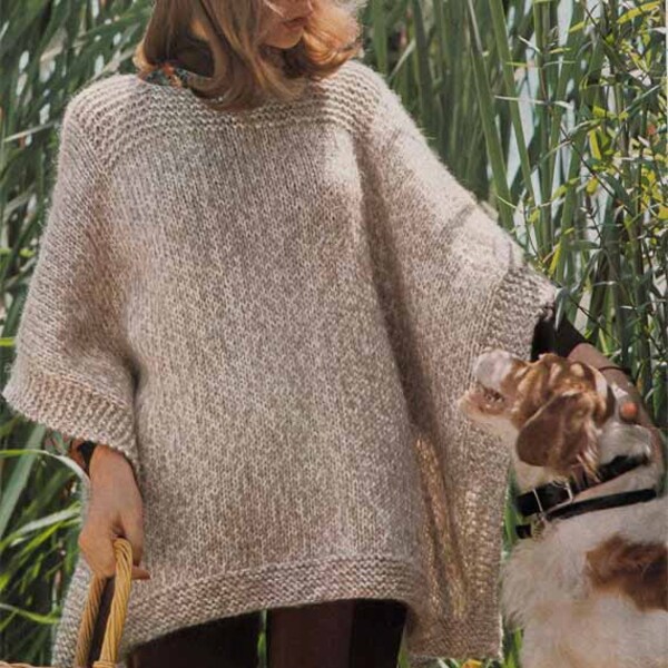 1970s VINTAGE KNITTING PATTERN Pdf - Woman's Poncho, Easy Quick Knit, Warm Boho Wrap/Coverup from GrannyTakesATrip Instant Download Pdf 0157