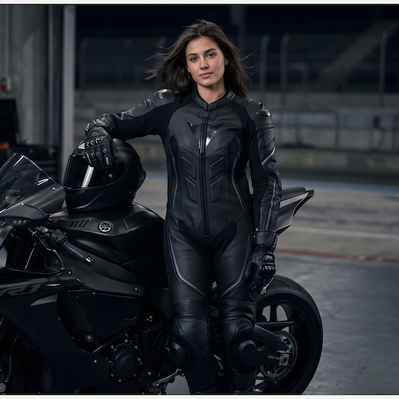 Women Black Motorcycle Racing Suit | Leather Biker Suit | Custom Motorbike Gear