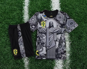 Completo maglia e pantaloncini Concept Brasile Rio 2025/26 | Design Cristo Redentore | Kit da calcio Premium Fan Edition