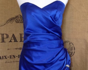 Vintage 1980's electric blue dress, Alex evening, strapless dress, party dress, cocktail dress, rhinestone bow