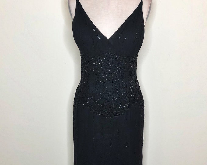 Black Beaded Gown, Chiffon Overlay Gown, Sequin Black Gown, LBD, Beaded ...