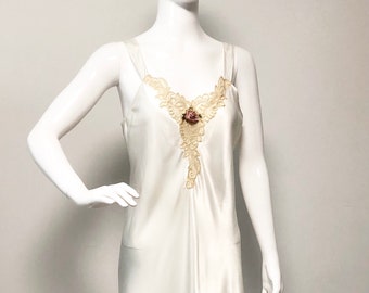 Vintage 80s90s California Dynasty White Slip Dress with Decorative Straps