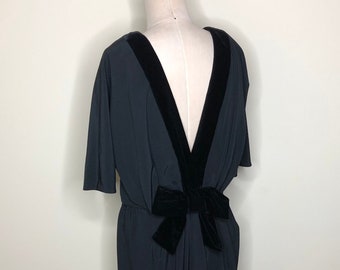 Vintage Estevez black dress, velvet dress, low v back, evening wear, cocktail dress
