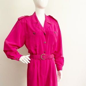 Vintage Chaus jumpsuit, belted jumpsuit, hot pink, fuchsia jumpsuit