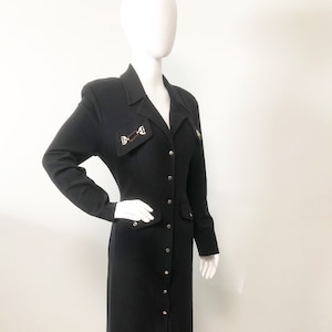 Vintage PG Collections by Ginger Bort, USA, black snap front dress, black midi dress