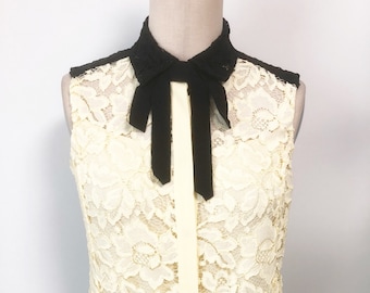 Vintage Sandro Paris lace top and tank set, two piece layering set, black and yellow top, bow