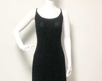 Vintage black dress, handkerchief hemline, metallic dress, sexy dress, Onyx Nite, sparkle dress