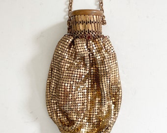 Vintage Whiting and Davis mesh bag, miser bag, gold tone mesh bag, "beggars bag"