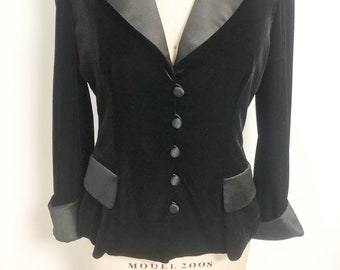 Vintage velvet blazer, velvet and satin jacket, evening jacket, velvet jacket, Alex evenings