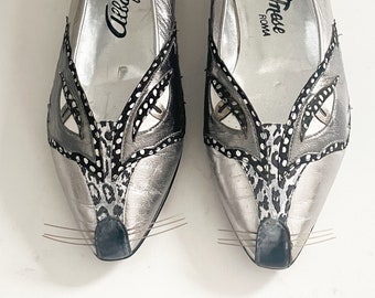 Vintage Albanesa Roma Leather Silver Fox Character Shoes, Silver