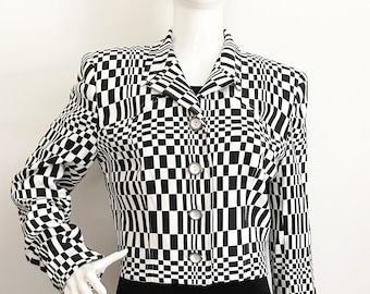 Vintage Cache, Alberto Makali Sport, black and white jacket, psychedelic geometric black white jacket, short jacket