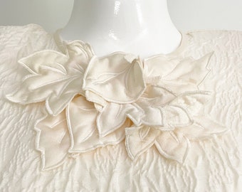 Vintage Escada silk textured blouse, appliqued top, long sleeve silk blouse, designer top