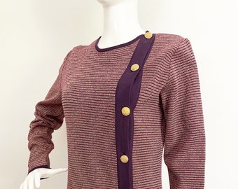 Robe en maille de laine taille basse, violet plissé, robe métallique rayée, Italie