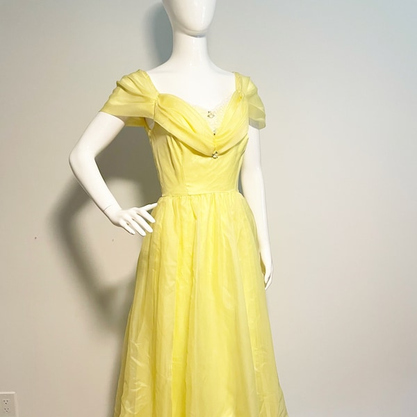 Vintage yellow gown, Belle gown, princess dress, chiffon dress, party dress, prom dress