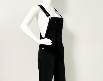 Vintage black denim overalls, YNK by Laurel 80's step in overalls, carpenter style overalls