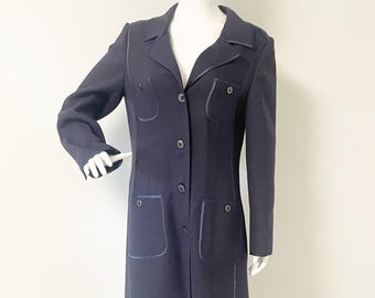 Vintage Louis Feraud Paris, made in West Germany, wool coat, wool jacket, long duster coat, navy blue coat