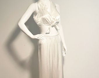 Vintage two piece set, cropped tie top, wide leg pant, 80's Stop Only USA brand, lounge set