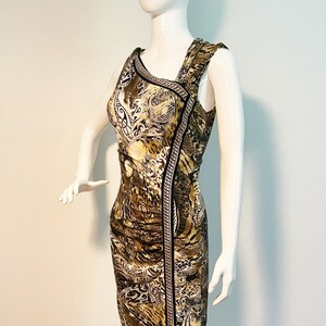 Vintage bodycon Cache dress, abstract animal print sexy dress, asymmetrical sleeve