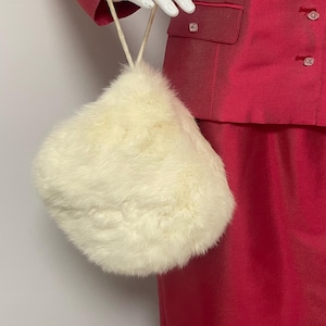 Vintage rabbit fur muff, white fur hand warmer, adult sized white fur muff, bridal fur muff, genuine fur hand warmer muff