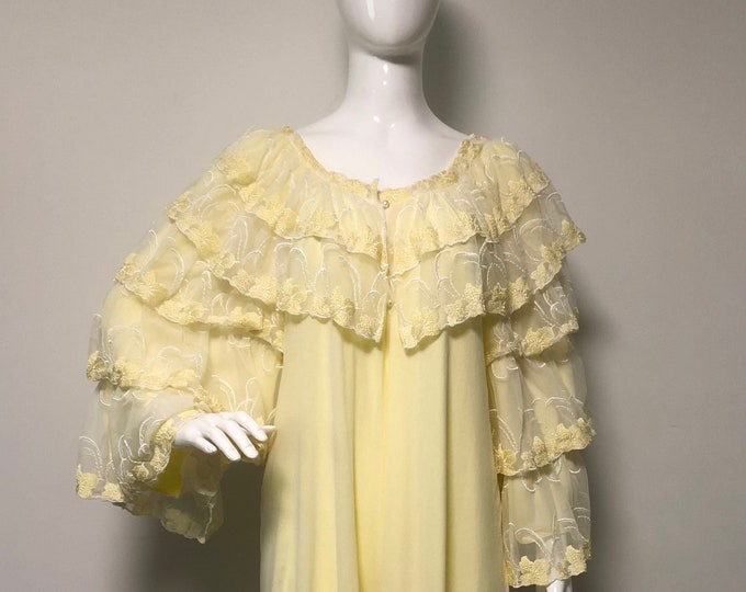 Vintage Sally Poppy Nightgown, Made in England, Yellow Nightgown, Tiered Sleeve Nightgown, Lace
